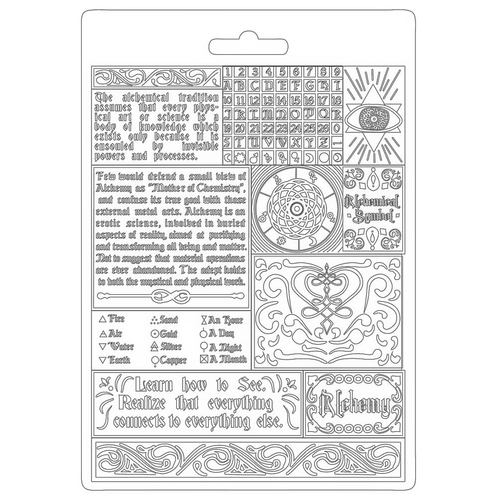 Stamperia Soft Maxi Mould A5-Writings, Alchemy