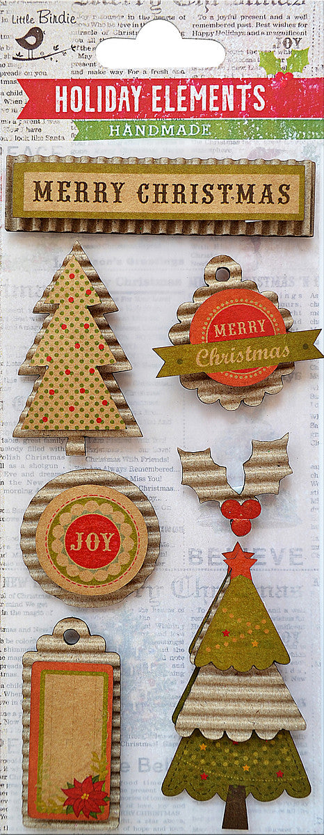 Little Birdie Christmas Embellishments 7/Pkg-Merry Christmas