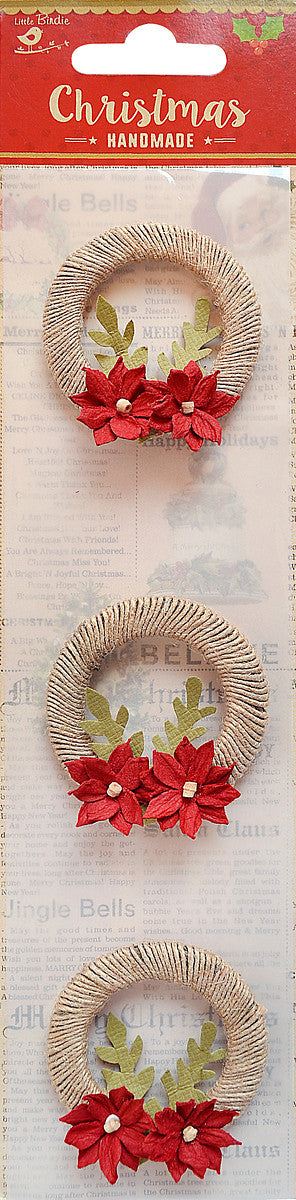 Little Birdie Holiday Embellishments 3/Pkg-Blossom Wreath